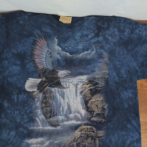 Vintage The Mountain Waterfall Eagle Patriotic Nature Tie-Dye T-Shirt Large